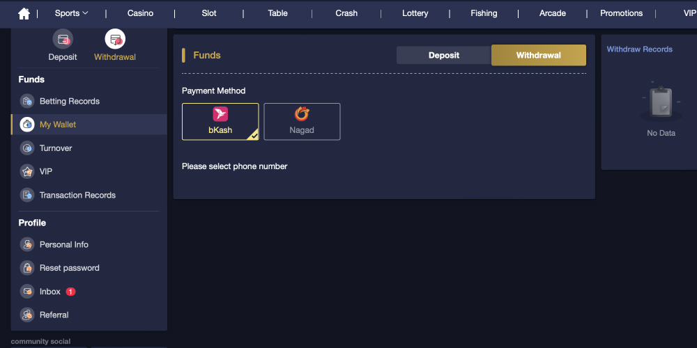 Choose method for withdrawal from MCW